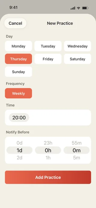 Setting up a recurring practice